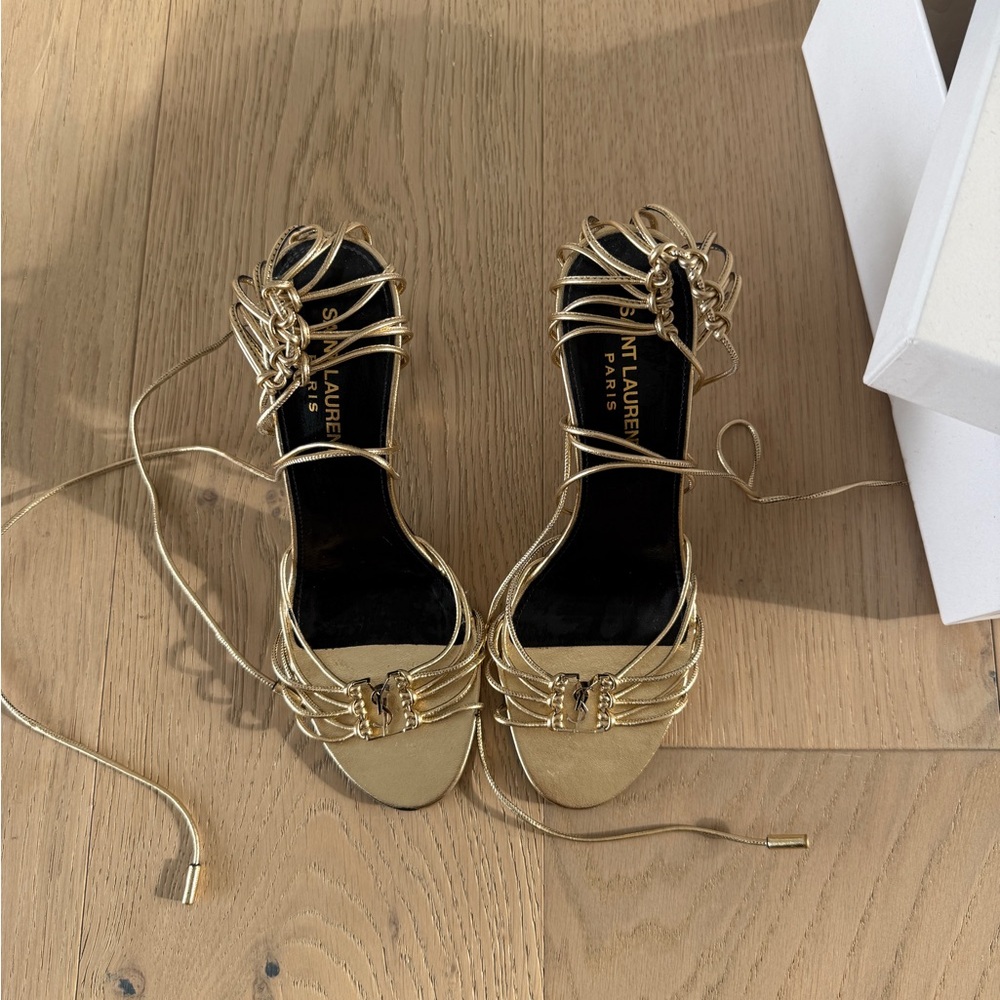 Saint Laurent Metallic Gold BABYLONE SANDALS 37.5